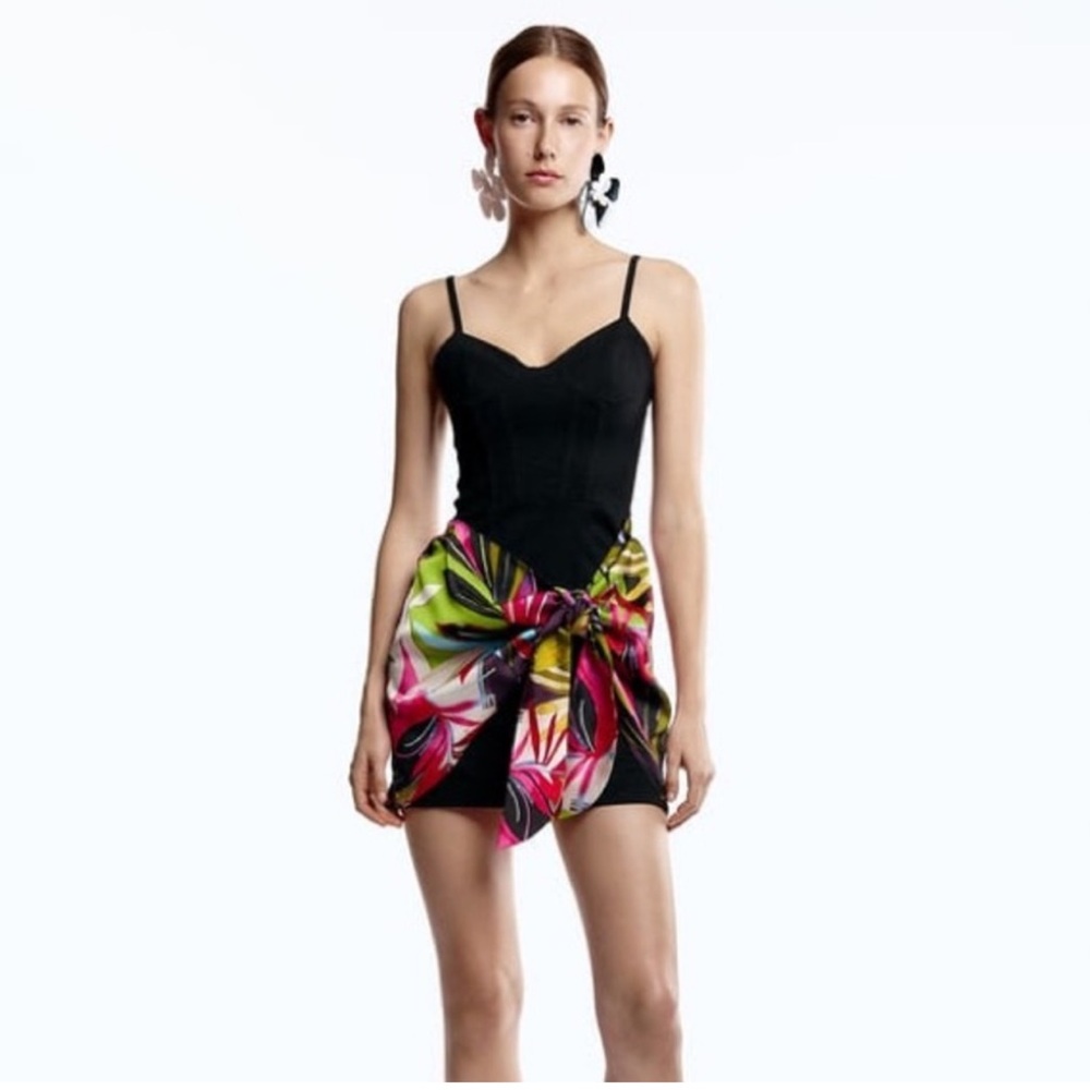 Zara Black and Pink Sheath Dress Spaghetti Strap